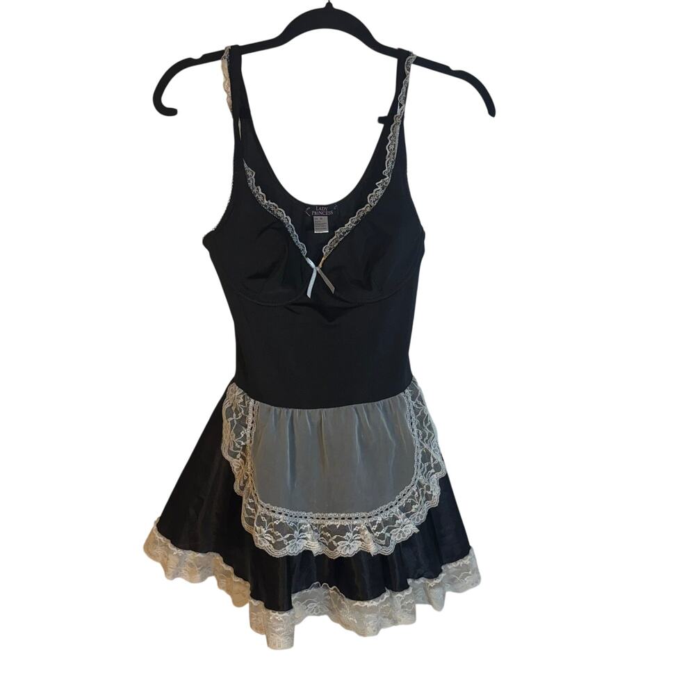 Lady Princess French Maid Costume Dress Lace Trim Apron Lingerie Size M CM073